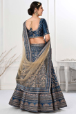 Satin Printed Teal Blue Panelled Style Lehenga