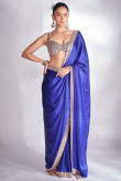 Satin Royal Blue Lace Embroidered Bollywood Saree 