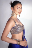 Satin Royal Blue Lace Embroidered Bollywood Saree 