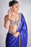 Satin Royal Blue Lace Embroidered Bollywood Saree 