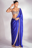 Satin Royal Blue Lace Embroidered Bollywood Saree 