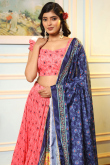 Satin Salmon Pink Printed Flared Lehenga