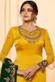 Satin Silk Churidar Suit In Turmeric Yellow Color