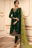 Georgette Dark Green Resham Churidar Suit