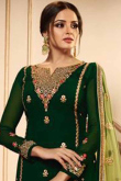 Georgette Dark Green Resham Churidar Suit
