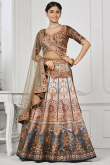 Satin Silk Printed Cream Panelled Style Lehenga
