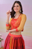 Satin Silk Salmon Orange Flared Lehenga With Printed Work