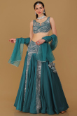 Satin Teal Blue Embroidered Wedding Wear Lehenga 