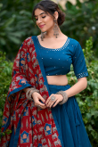 Sea Blue Cotton Flared Style Chaniya Choli With Gota Patti 