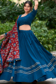 Sea Blue Cotton Flared Style Chaniya Choli With Gota Patti 