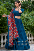 Sea Blue Cotton Flared Style Chaniya Choli With Gota Patti 