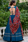 Sea Blue Cotton Flared Style Chaniya Choli With Gota Patti 