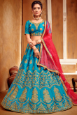 Sea Blue Dupion Silk Panelled Lehenga