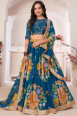 Sea Blue Georgette Printed Lehenga