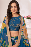 Sea Blue Georgette Printed Lehenga