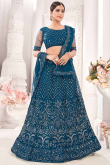 Sea Blue Net Embroidered Party Wear Lehenga