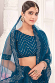 Sea Blue Net Embroidered Party Wear Lehenga