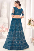 Sea Blue Net Embroidered Party Wear Lehenga