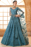 Sea Blue Net Stone Embellished Panelled Style Lehenga 