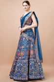 Sea Blue Printed Panelled Style Satin Silk Lehenga