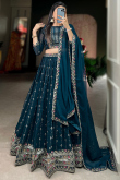 Sea Blue Sequins Embroidered Georgette Flared Style Lehenga 