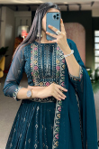 Sea Blue Sequins Embroidered Georgette Flared Style Lehenga 
