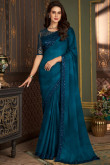 Sea Blue Sequins Embroidered Party Wear Silk Saree 