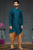 Sea Blue Silk Embroidered Men Sherwani