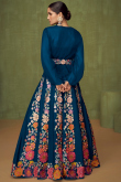 Sea Blue Silk Panelled Style Embroidered Lehenga