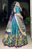 Sea Blue Silk Printed Flared Style Lehenga
