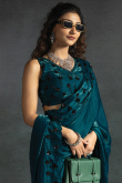 Sea Blue Tissue Silk Saree With Sequins Work For Party 