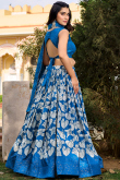 Sea Blue Tussar Silk Lehenga With Printed Work For Diwali 