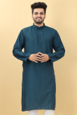 Sea Blue Viscose Straight Cut Men Kurta