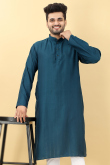Sea Blue Viscose Straight Cut Men Kurta