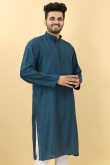 Sea Blue Viscose Straight Cut Men Kurta