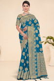 Sea Blue Weaved Zari Viscose Broad Border Saree