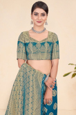 Sea Blue Weaved Zari Viscose Broad Border Saree