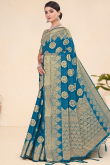 Sea Blue Weaved Zari Viscose Broad Border Saree