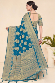 Sea Blue Weaved Zari Viscose Broad Border Saree
