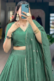 Sea Green Chanderi Weaved Zari Flared Style Lehenga For Mehndi 