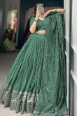 Sea Green Chanderi Weaved Zari Flared Style Lehenga For Mehndi 