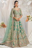Sea Green Dori Embroidered Tissue Panelled Style Lehenga 