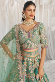 Sea Green Dori Embroidered Tissue Panelled Style Lehenga 