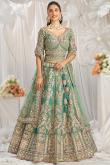 Sea Green Dori Embroidered Tissue Panelled Style Lehenga 