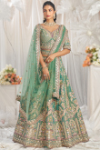 Sea Green Dori Embroidered Tissue Panelled Style Lehenga 