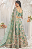 Sea Green Dori Embroidered Tissue Panelled Style Lehenga 