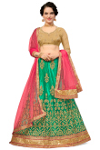 Sea Green Net A Line Embroidered Lehenga