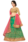 Sea Green Net A Line Embroidered Lehenga