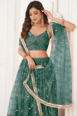 Sea Green Sequins Embroidered Flared Style Net Lehenga