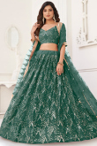 Sea Green Sequins Embroidered Flared Style Net Lehenga